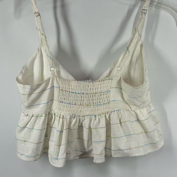 B45.  Forever 21 Front Tie Crop Linen top Size Small - Picture 6 of 7